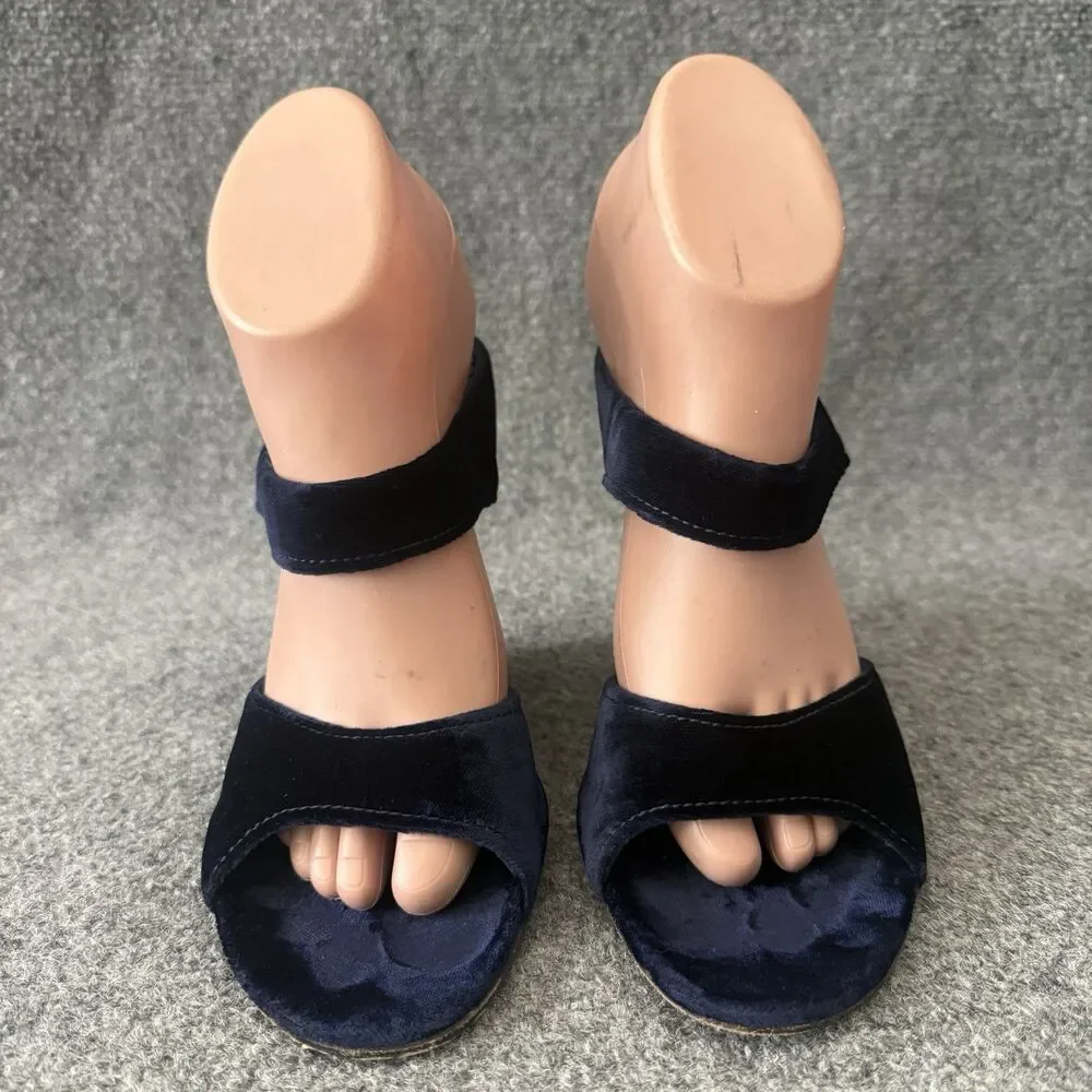 VTG Prada Navy Blue Velvet Wedge Slide Open Toe Mules Sandals Italy 39 Romantic